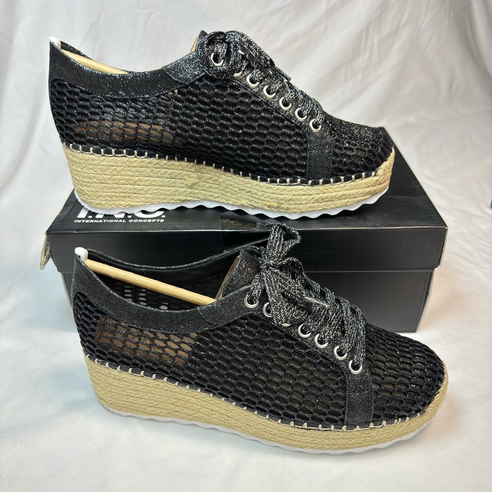 .N.C. Blk Glitter Espadrille Platform Sneakers | Women’s‎ 8.5M | Rope Sole